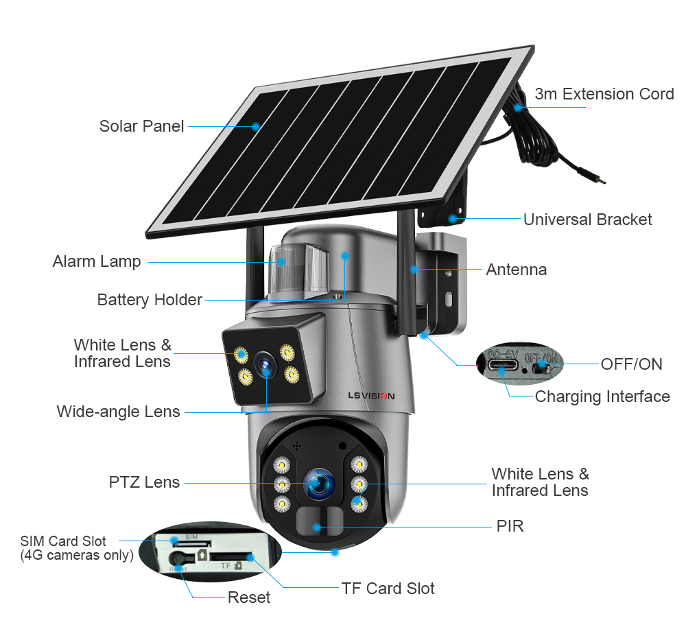 LS VISION AOV solar camera for 24/7 hours recording