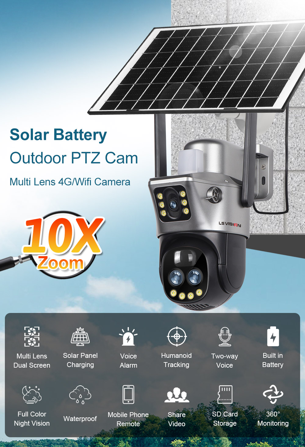 LS VISION-CS3U-Solar Battery Outdoor PTZ camera