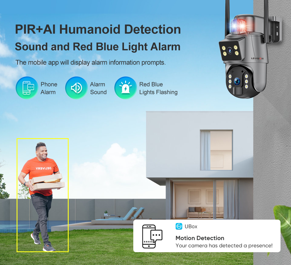 LS VISION-4GS22 solar camera with PIR and AI humanoid detection functionality.